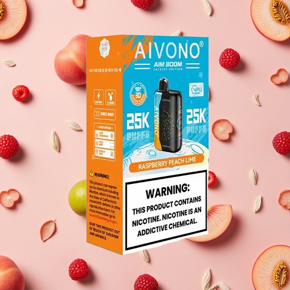 Aivono Aim Boom 25000 Puffs Vape Jetable Framboise Pêche Citron Vert 28ml