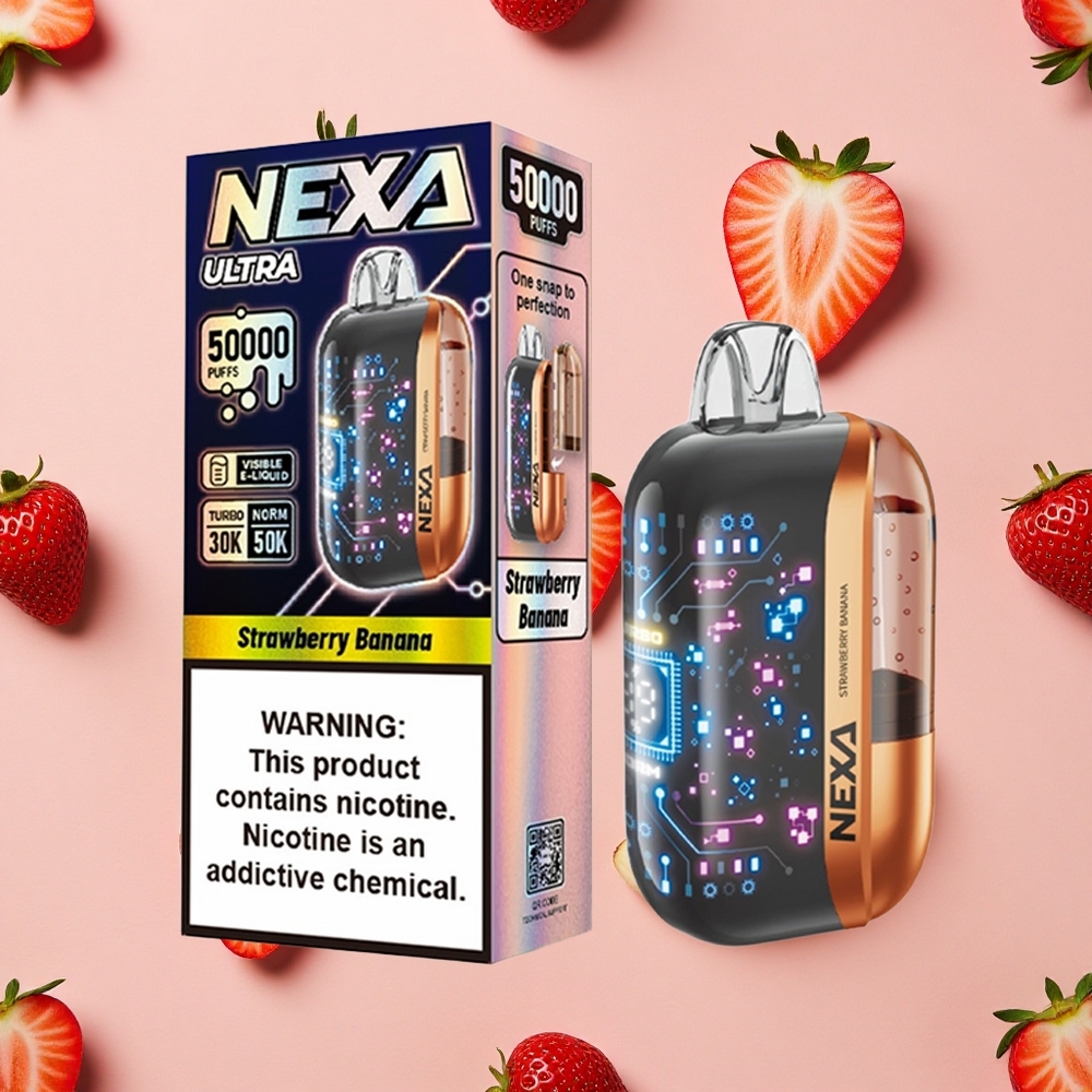 NEXA Ultra 50K Vape Jetable Fraise Banane avec 20ml Prérempli et Écran Courbe 3D