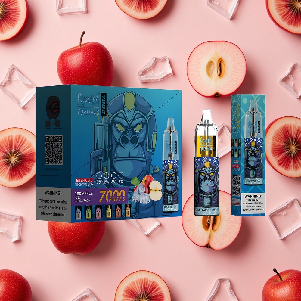 RandM Fumot Tornado 7000 Puffs Arôme Pomme Rouge Glacée Vape Jetable