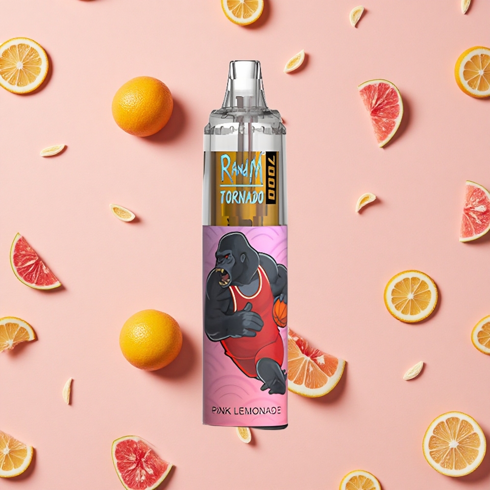RandM Fumot Tornado 7000 Puffs Bouffées Vape Jetable Citronnade Rose.