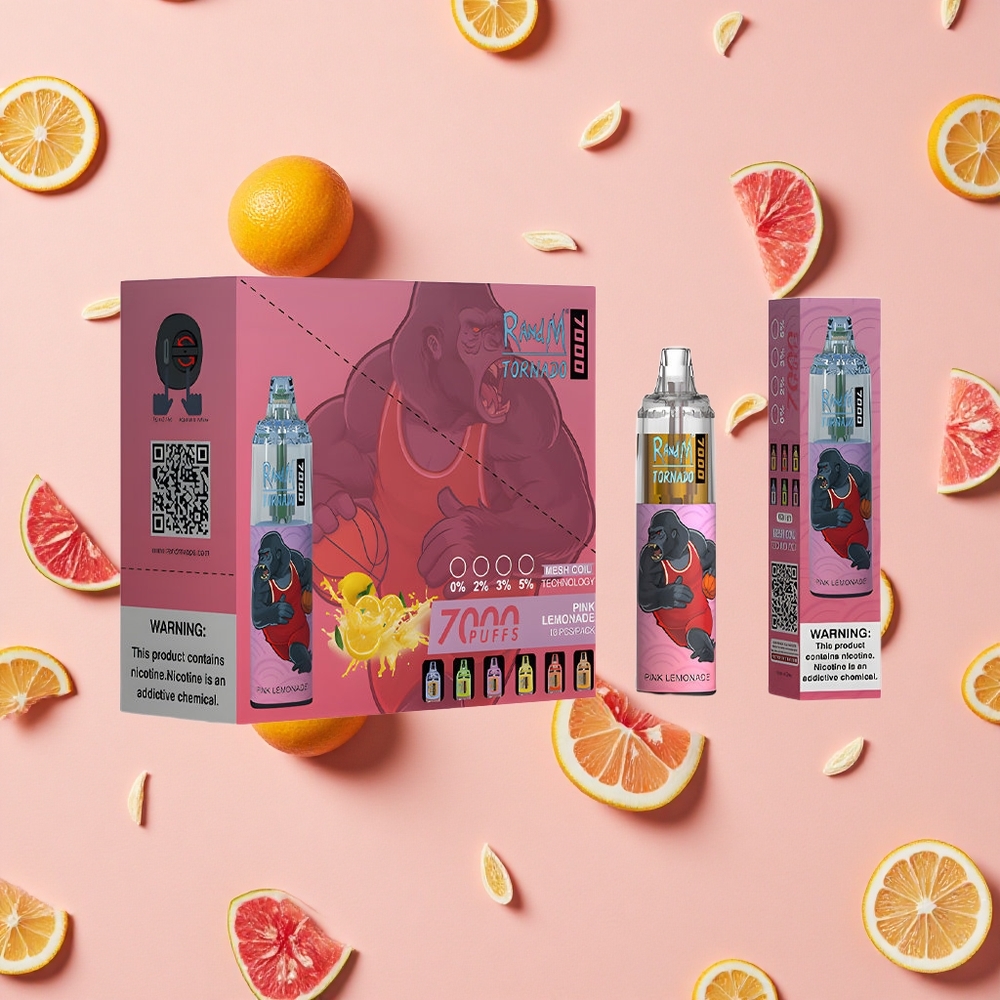RandM Fumot Tornado 7000 Puffs Bouffées Vape Jetable Citronnade Rose.