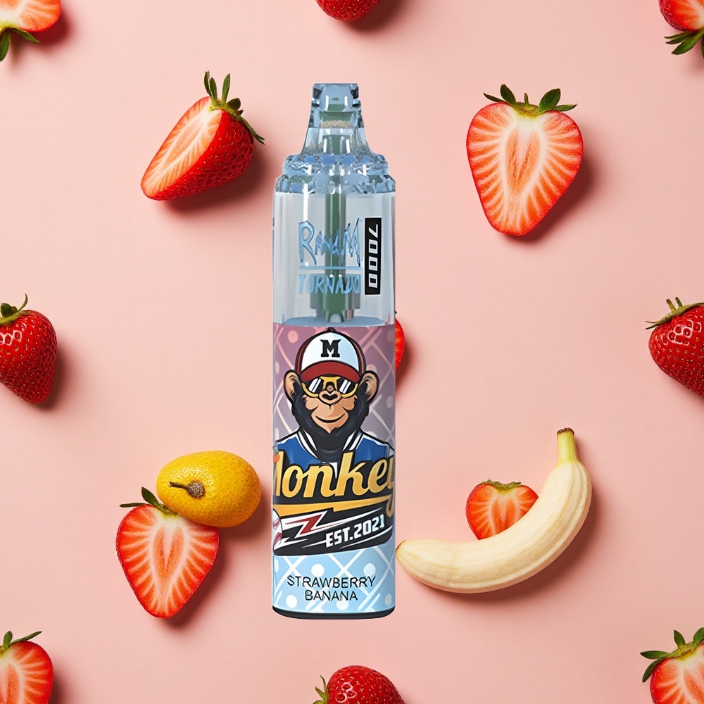 RandM Fumot Tornado 7000 Puffs E-Liquide 14 ML Banane Fraise Vape Jetable