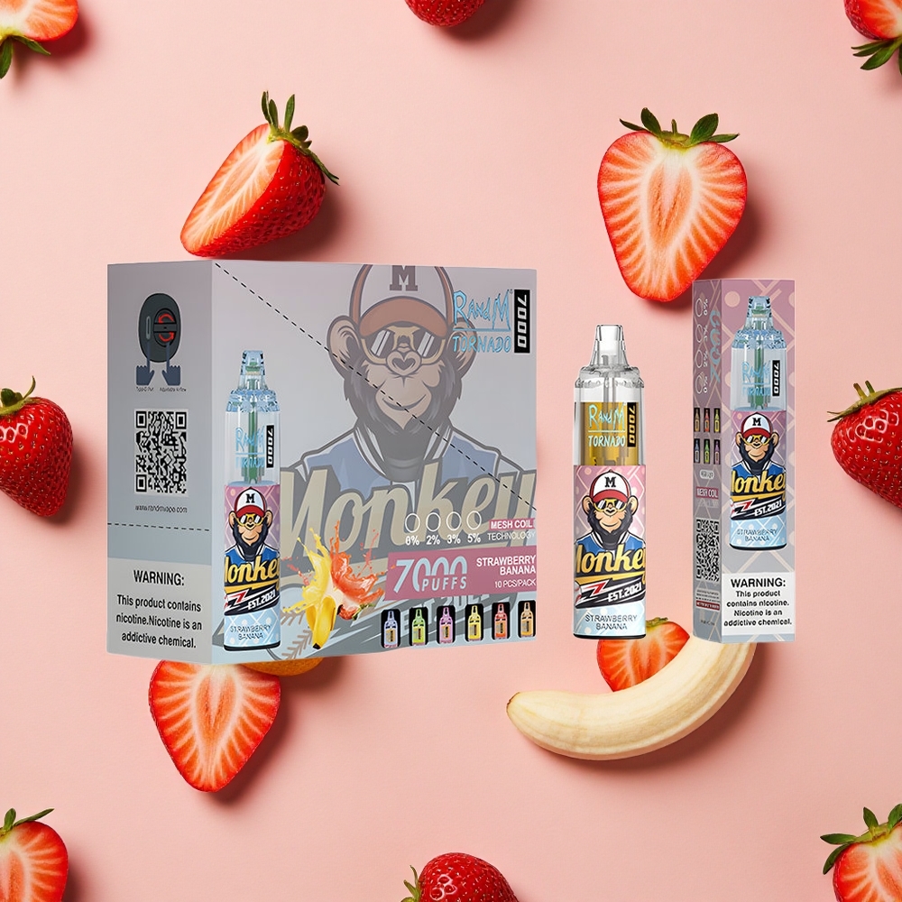 RandM Fumot Tornado 7000 Puffs E-Liquide 14 ML Banane Fraise Vape Jetable