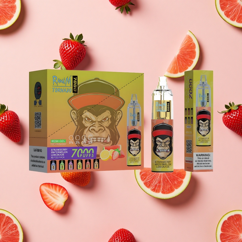 RandM Fumot Tornado 7000 Puffs Fraise Pastèque Citronnade Vape Jetable