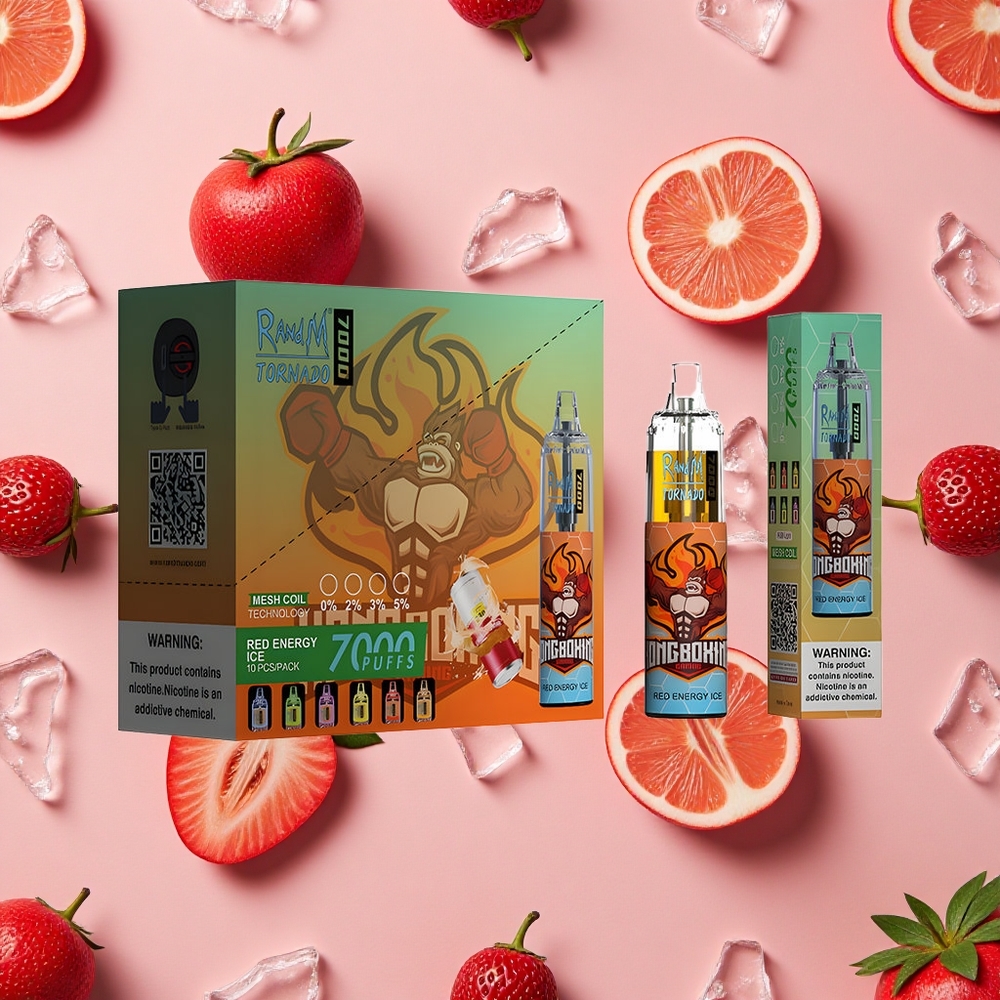 RandM Fumot Tornado 7000 Puffs Glace Énergie Rouge Vape Jetable