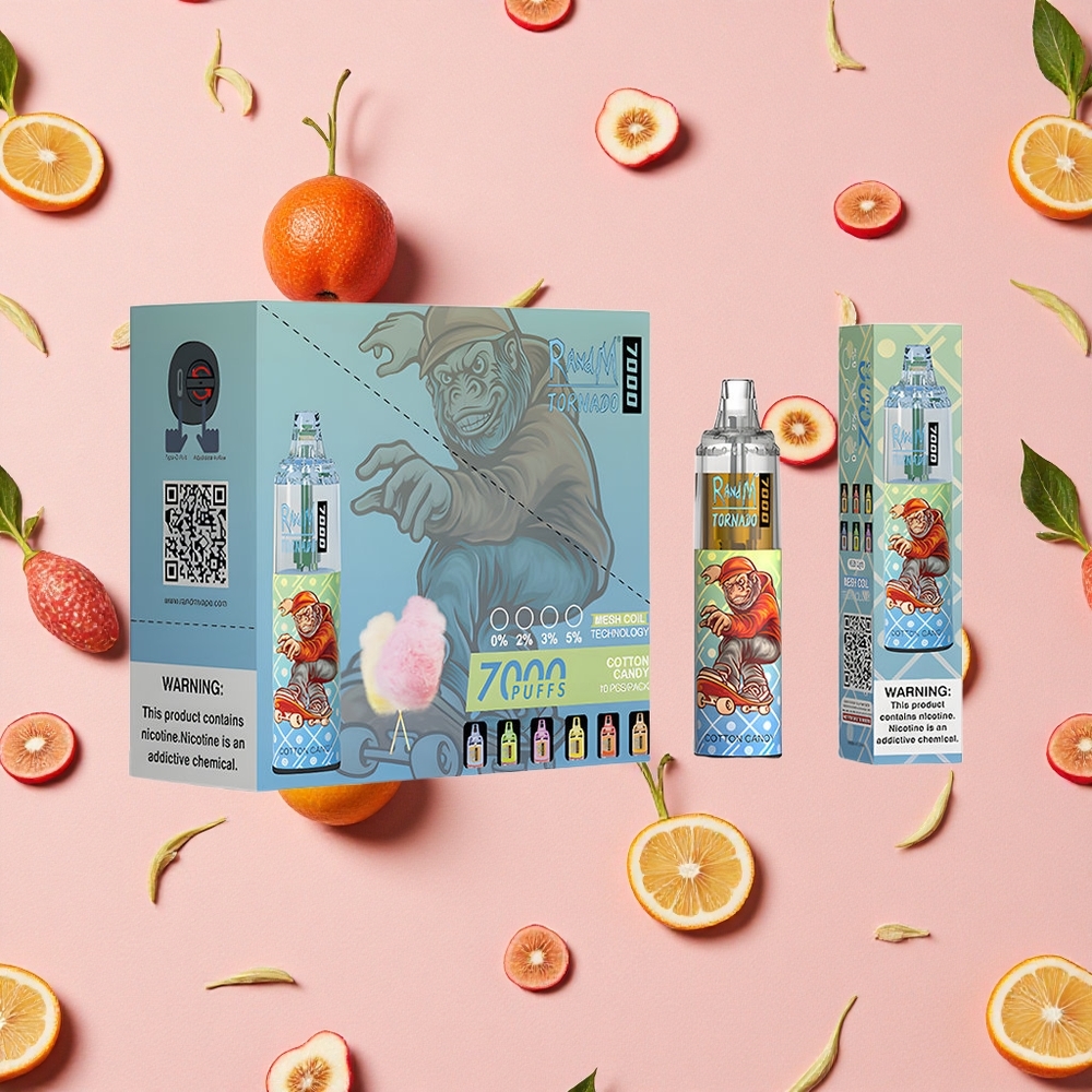 RandM Fumot Tornado 7000 Puffs Vape Jetable Barbe à Papa avec 14 ML E-liquide et Bobine Mesh