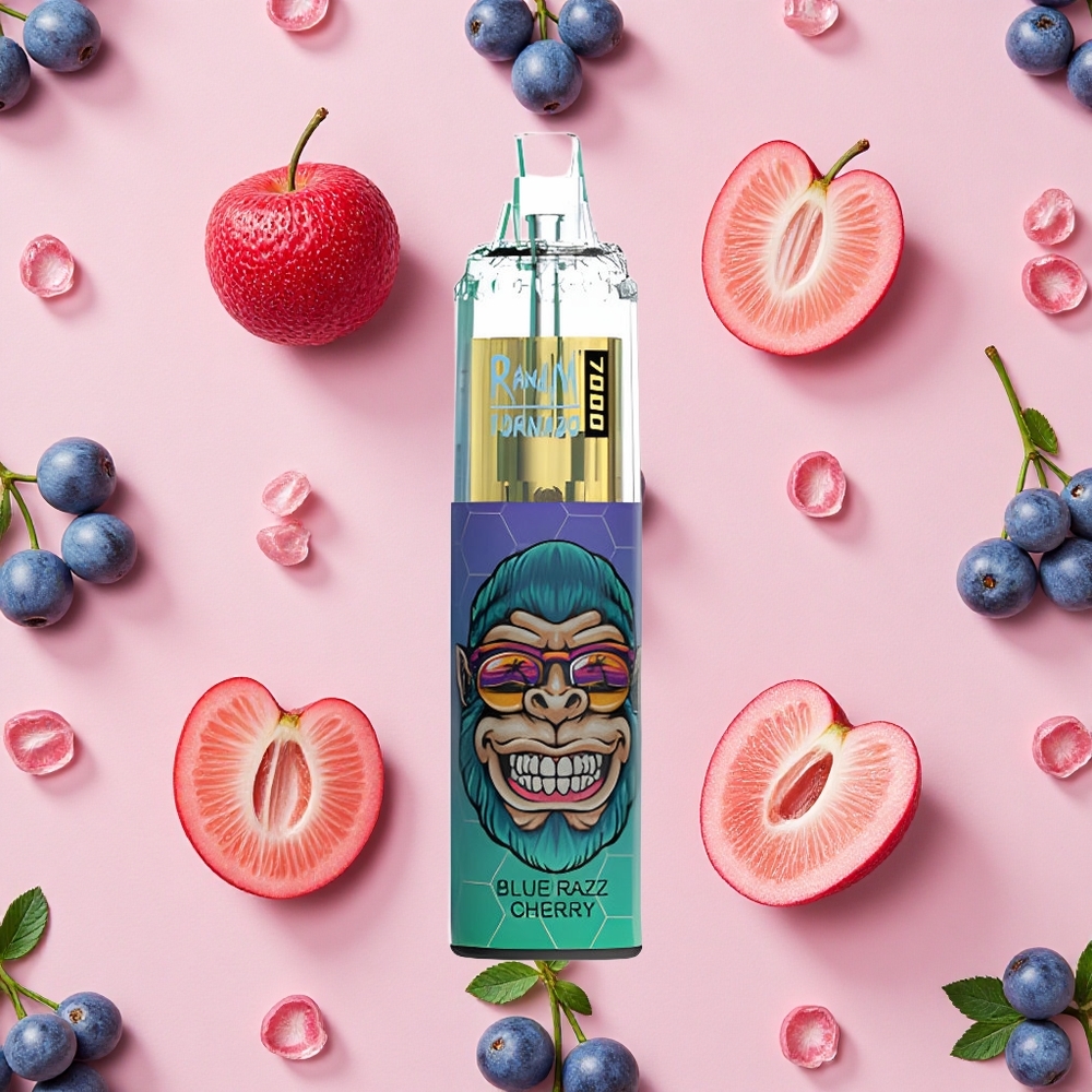 RandM Fumot Tornado 7000 Puffs Vape Jetable Bleu Framboise Cerise (14 ML E-liquide)