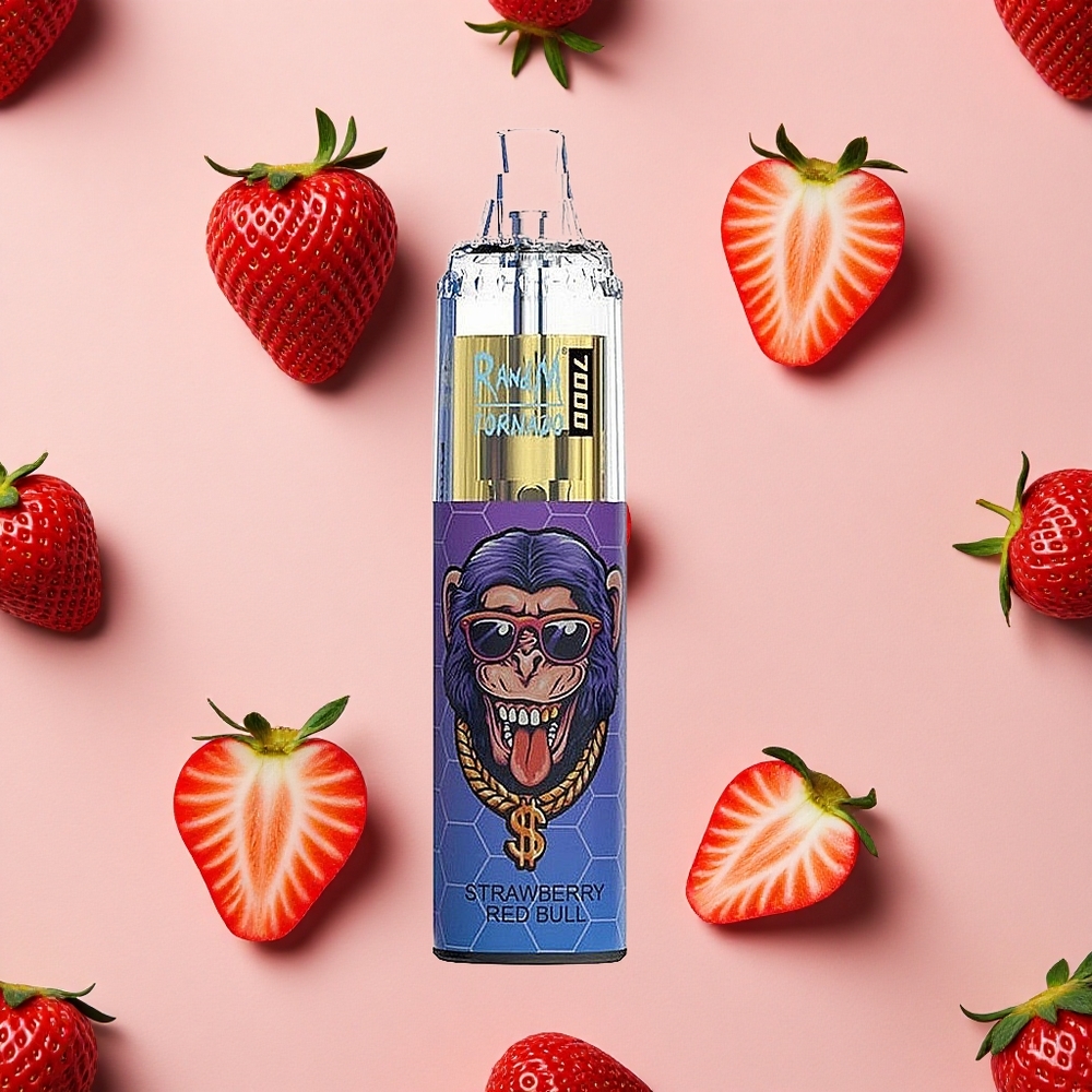 RandM Fumot Tornado 7000 Puffs Vape Jetable Fraise Red Bull.