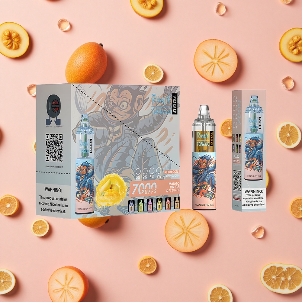 RandM Fumot Tornado 7000 Puffs Vape Jetable Mangue Glacée et 14 ML E-liquide