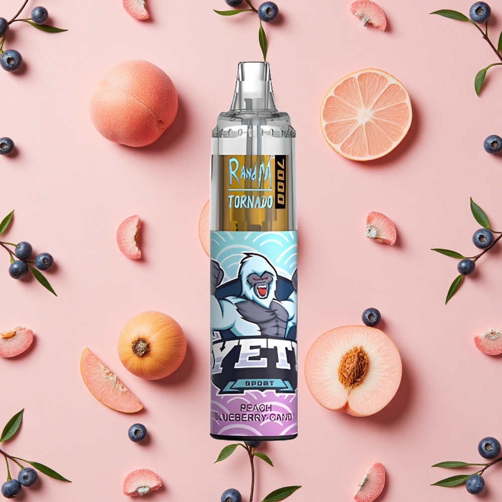 RandM Fumot Tornado 7000 Puffs Vape Jetable Pêche Myrtille Bonbon avec 14 ML d'E-liquide