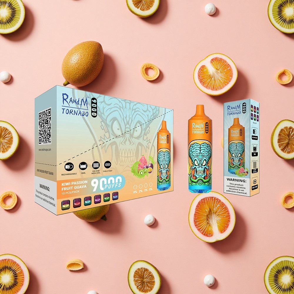 RandM Fumot Tornado 9000 Puffs Vape Jetable Kiwi Fruit de la Passion Goyave