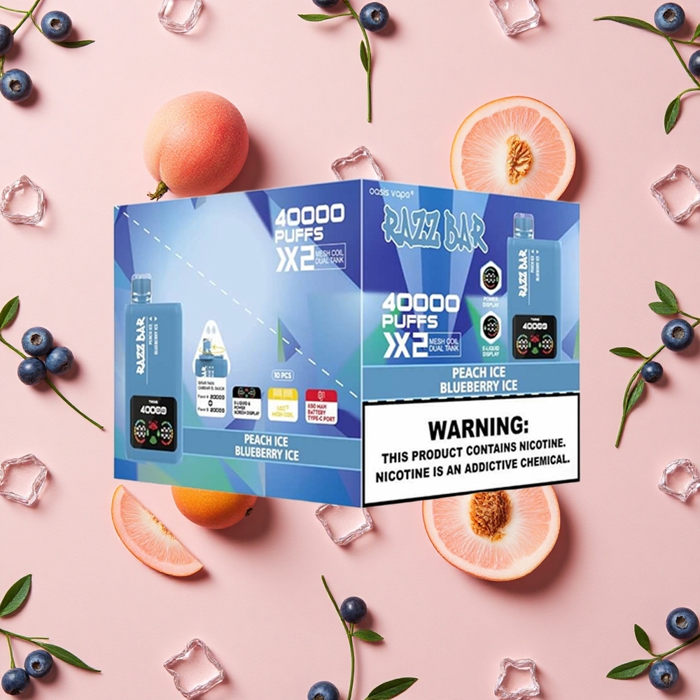 Razz Bar 40000 Bouffées Affichage Écran Puissance Vape Jetable Pêche Glacée_Myrtille Glacée