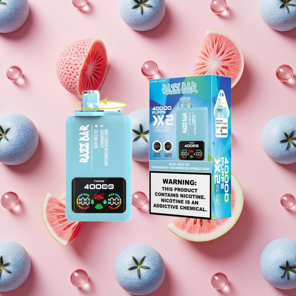 Razz Bar 40000 Bouffées Vape Jetable Blue Framboise Glace-Pastèque Bubble Gum