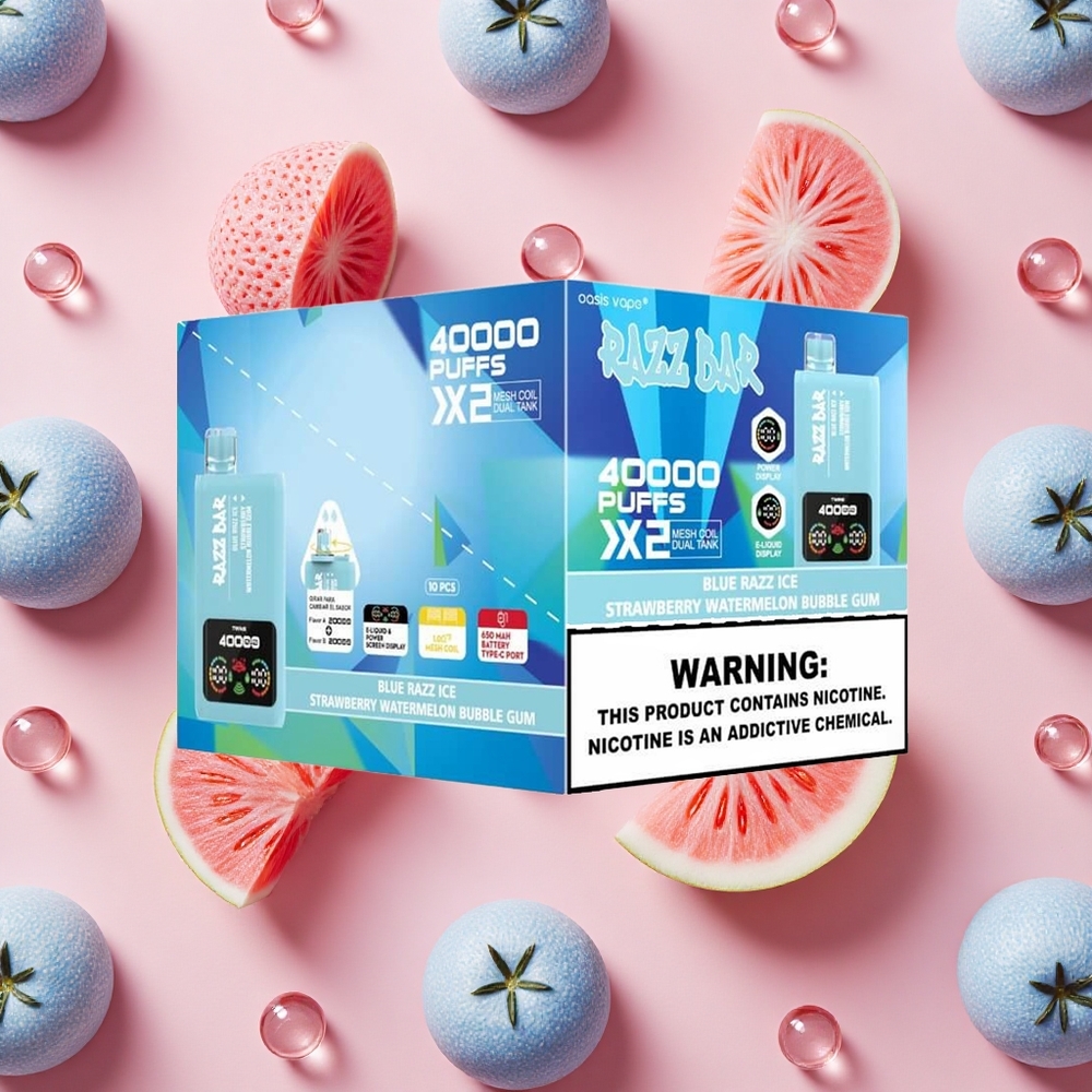 Razz Bar 40000 Bouffées Vape Jetable Blue Framboise Glace-Pastèque Bubble Gum