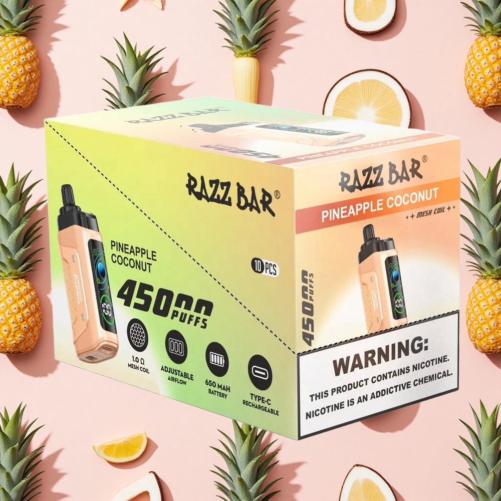 Razz Bar 45000 Puffs Vape Jetable Ananas Noix de Coco avec Bobine Mesh 1.0 Ohm