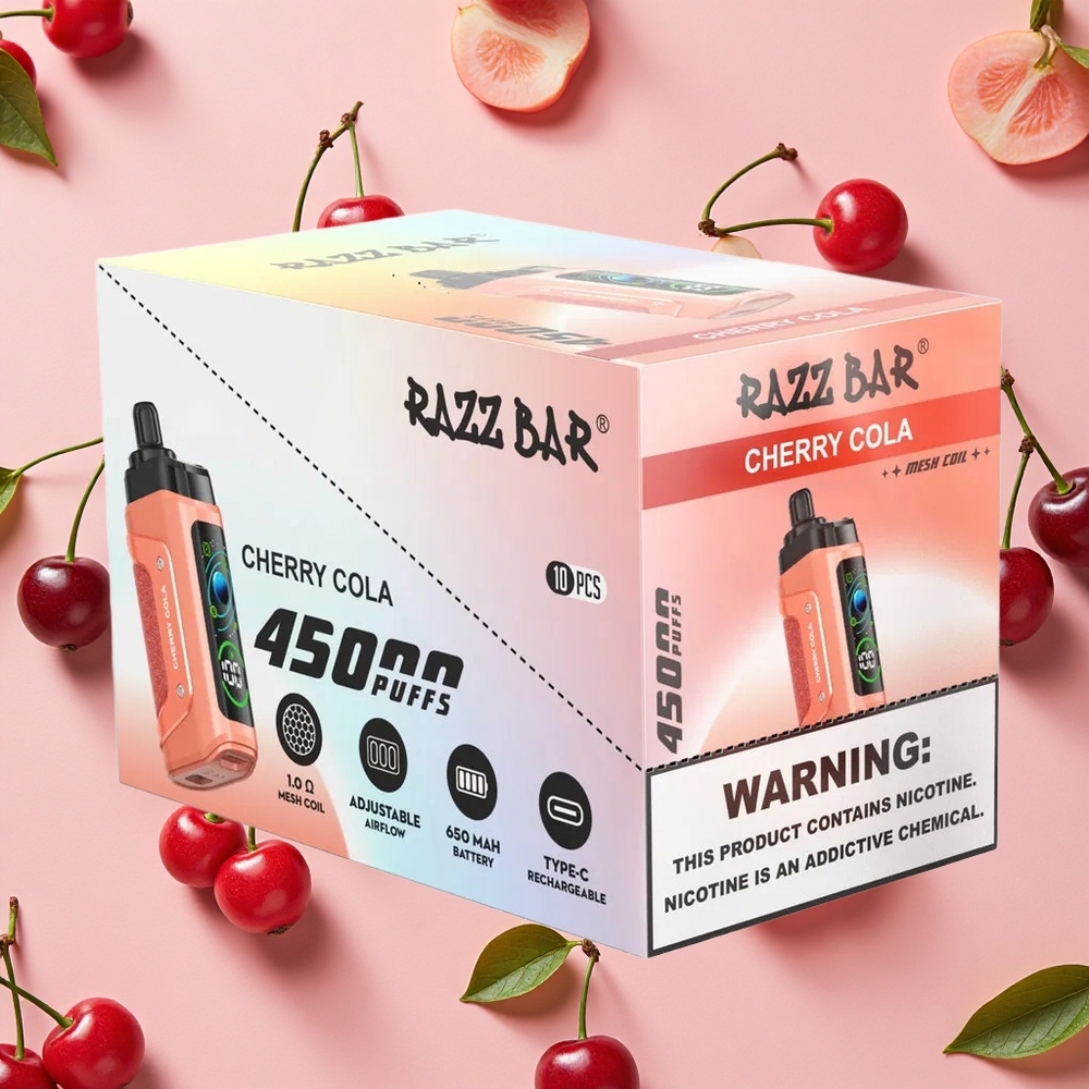 Razz Bar 45000 Puffs Vape Jetable Bobine Mesh 1,0 Ohm et Cerise Cola