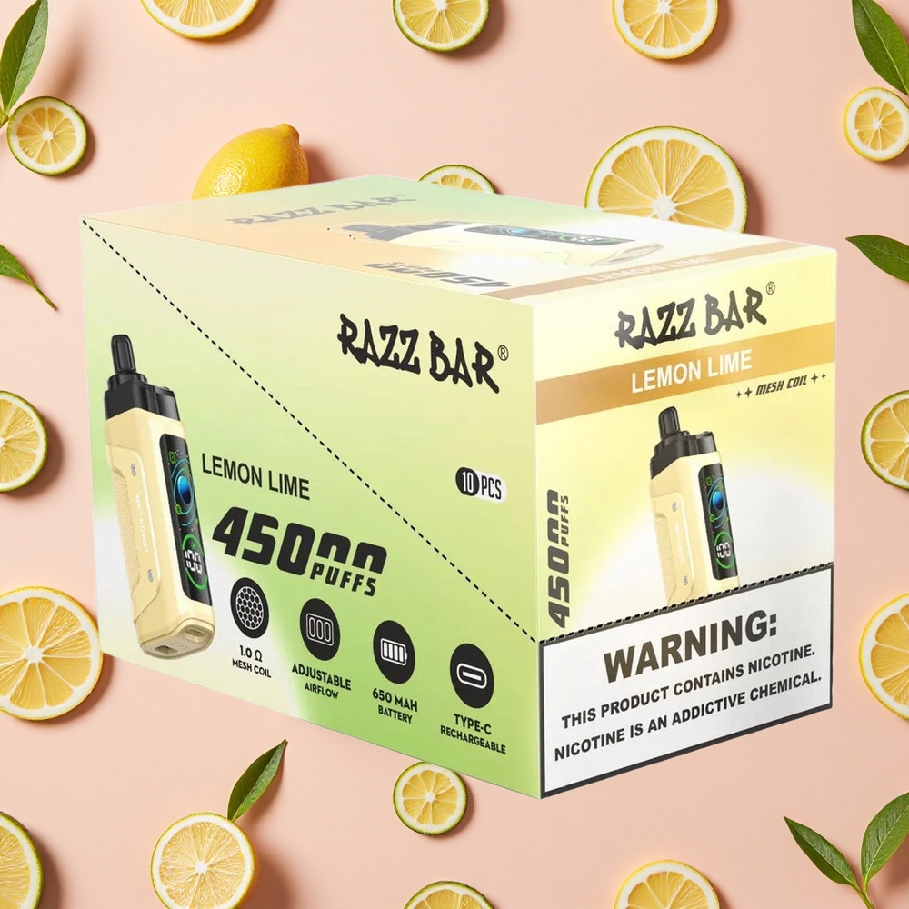 Razz Bar 45000 Puffs Vape Jetable Citron Vert avec Bobine Mesh 1.0 Ohm