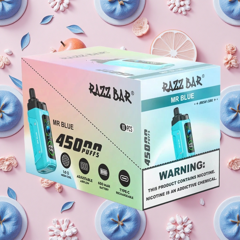 Razz Bar 45000 Puffs Vape Jetable Mr Bleu avec Bobine Mesh 1,0 Ohm
