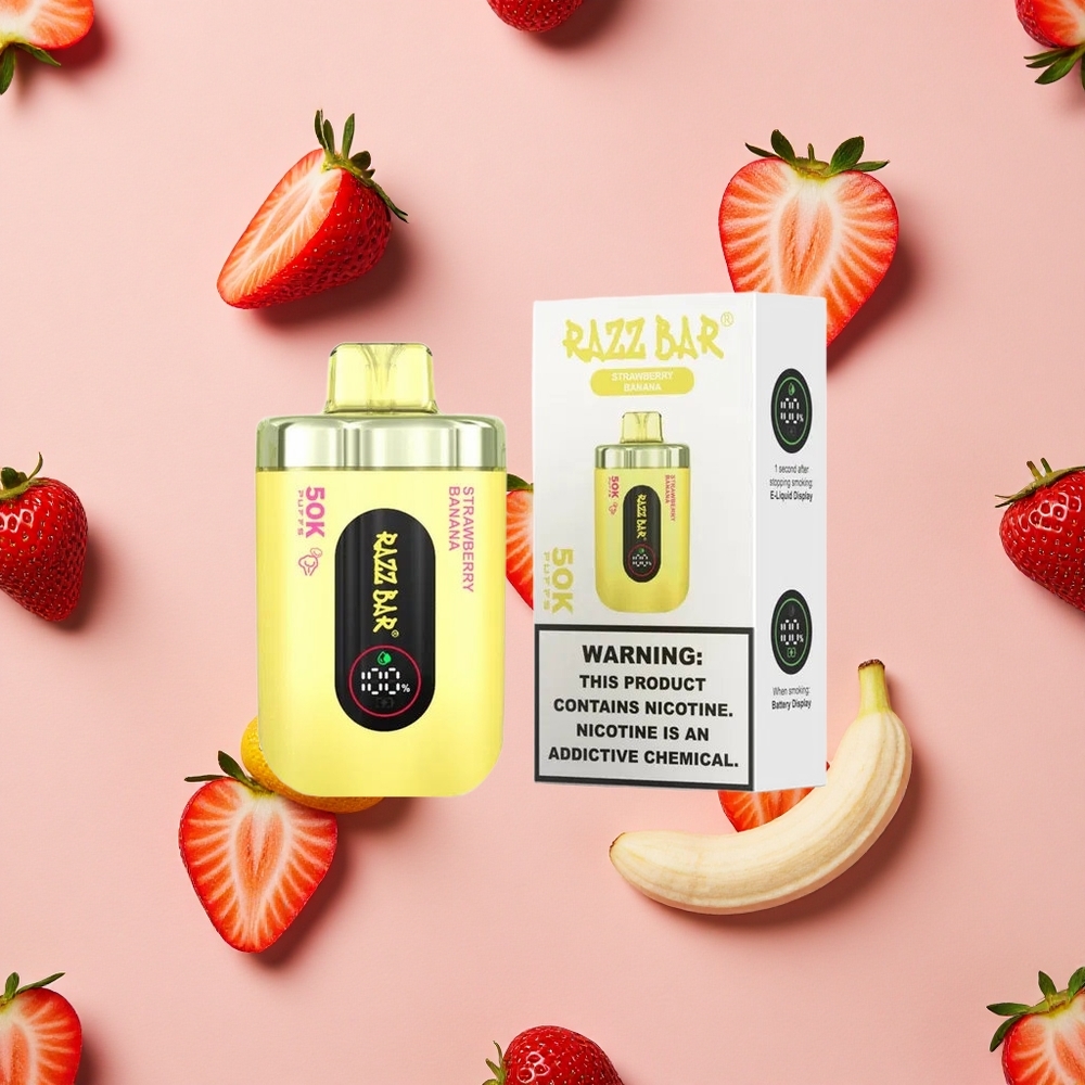 Razz Bar 50K Puffs Fraise Banane Vape Jetable - 50000 Bouffées