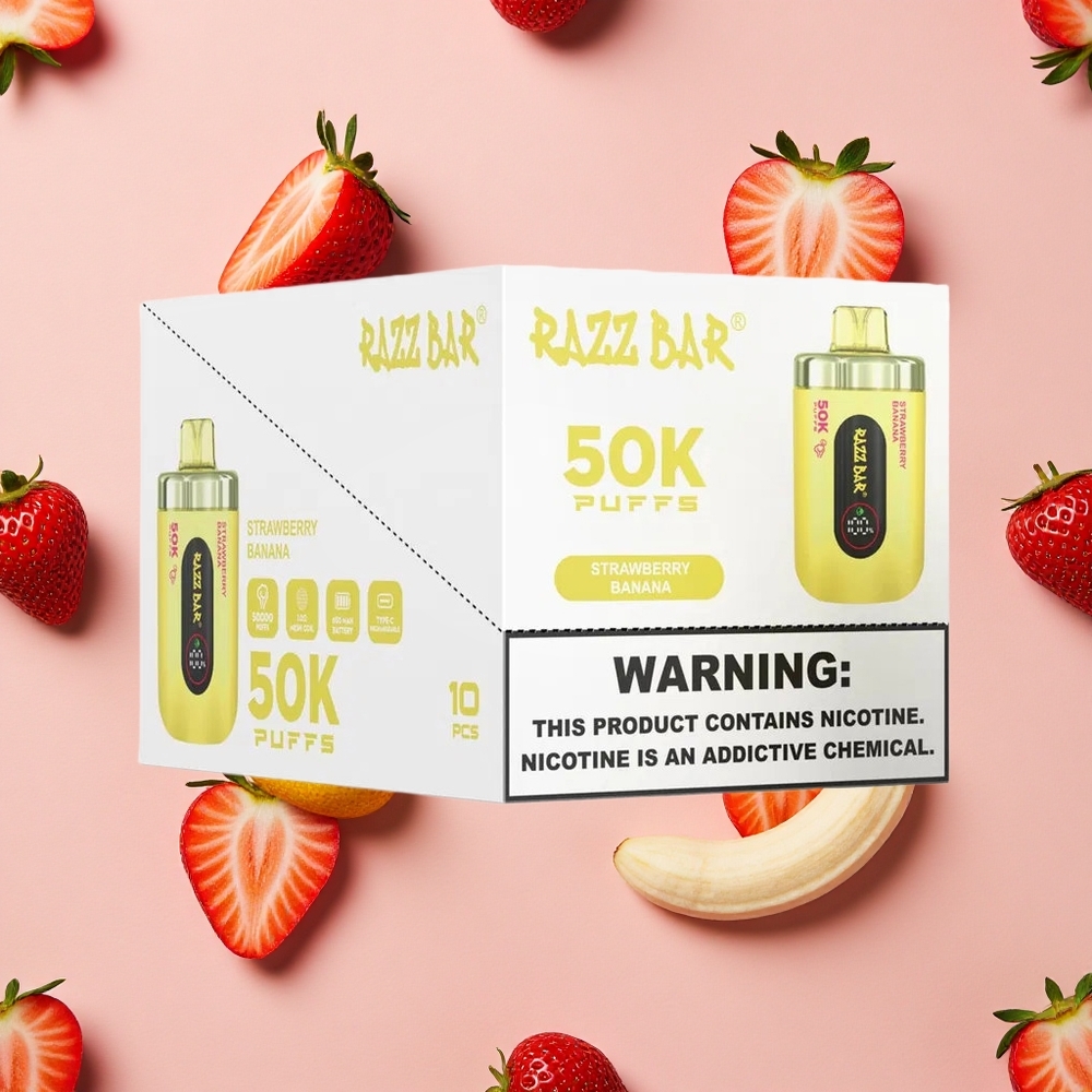 Razz Bar 50K Puffs Fraise Banane Vape Jetable - 50000 Bouffées