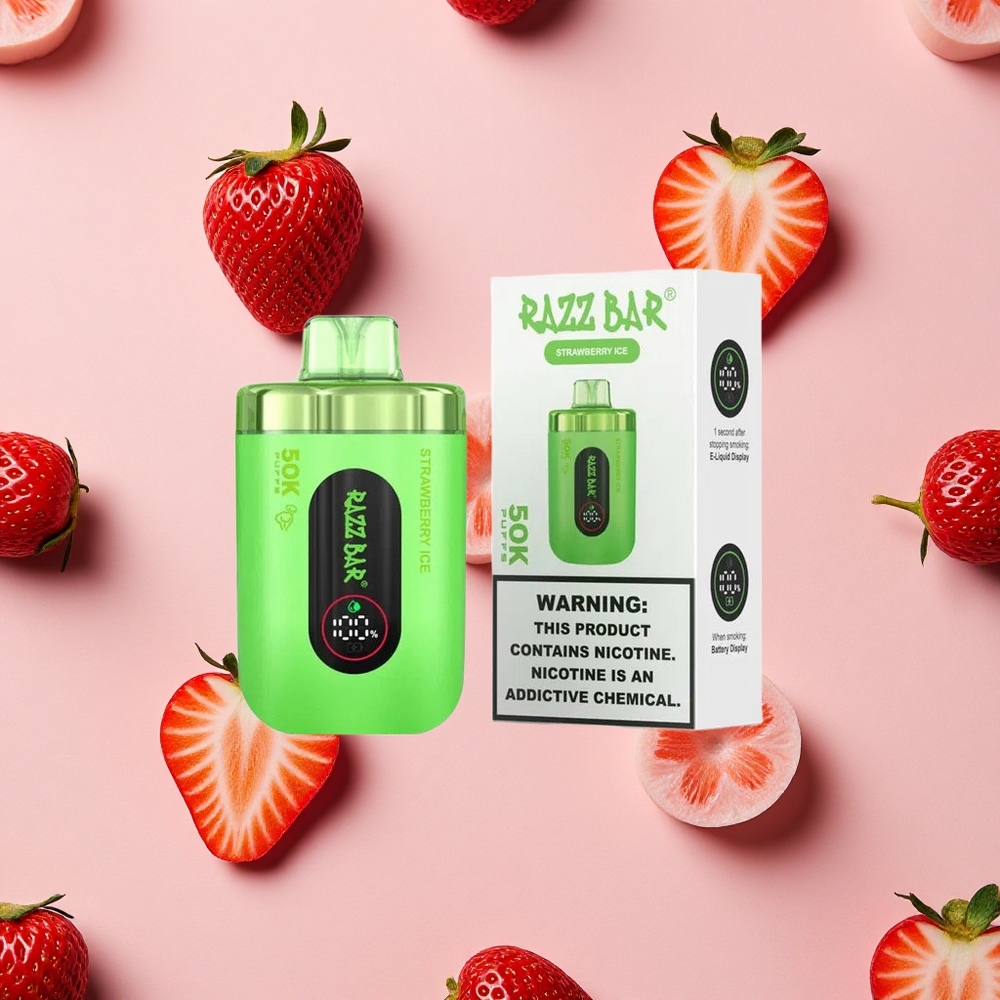 Razz Bar 50K Puffs Glace à la Fraise Vape Jetable 650 Mah
