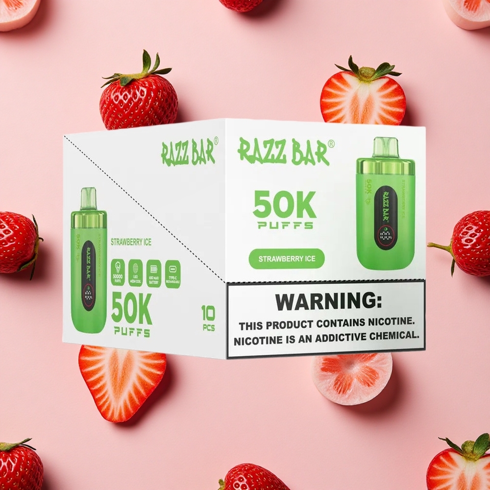 Razz Bar 50K Puffs Glace à la Fraise Vape Jetable 650 Mah