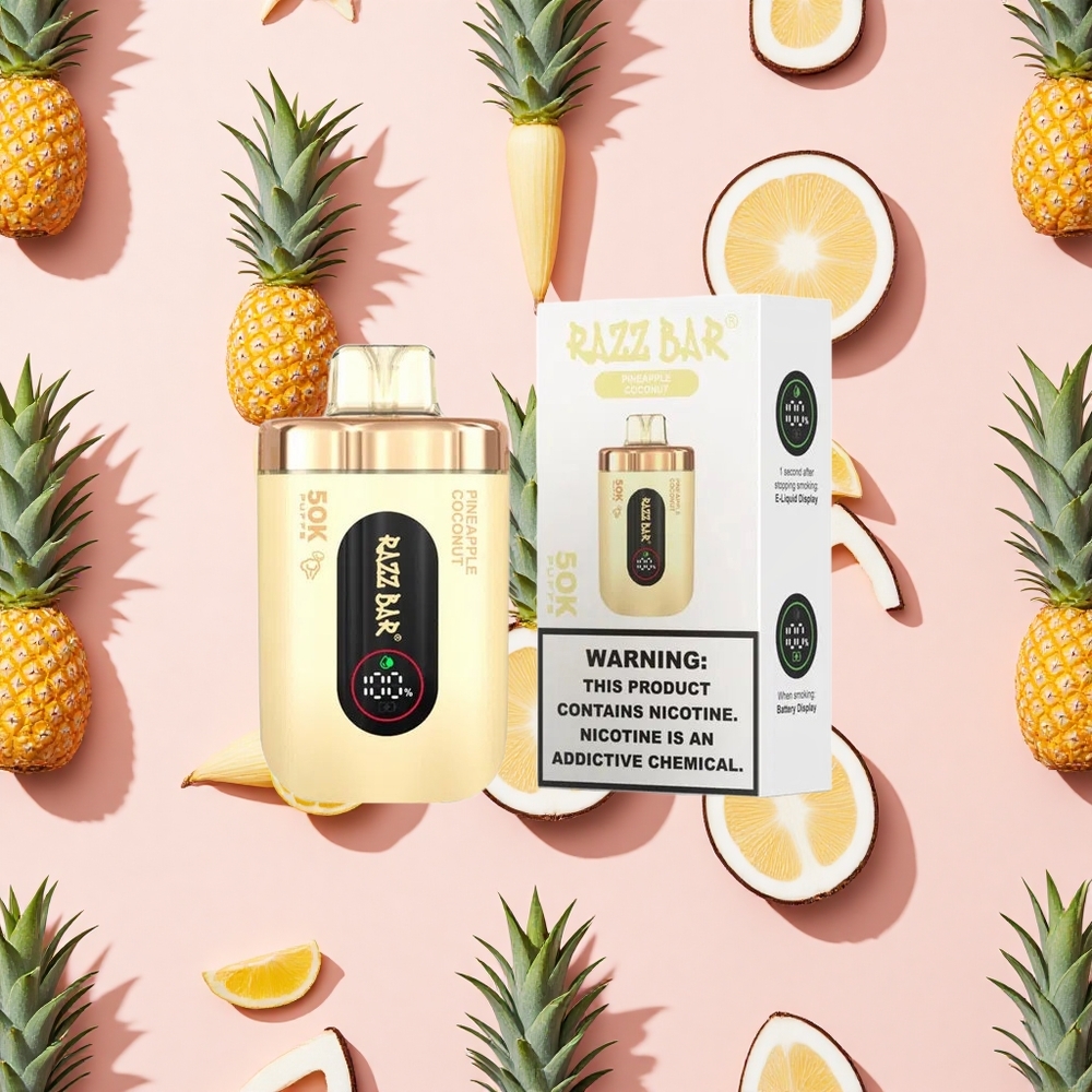 Razz Bar 50K Puffs Vape Jetable Ananas Noix de Coco avec 2% de Nicotine