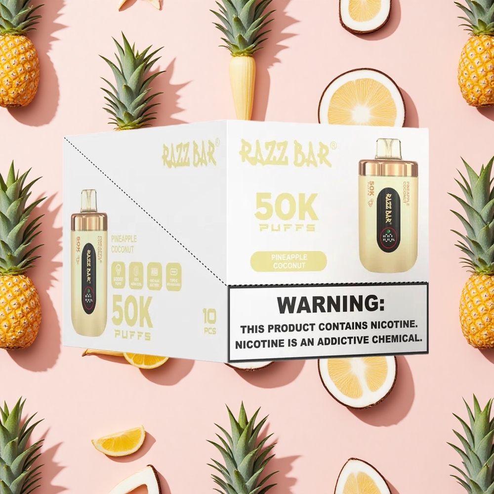 Razz Bar 50K Puffs Vape Jetable Ananas Noix de Coco avec 2% de Nicotine
