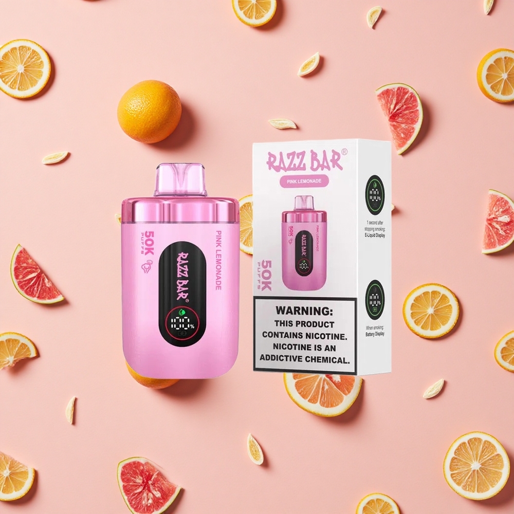 Razz Bar 50K Puffs Vape Jetable Citronnade Rose & 650 Mah Batterie