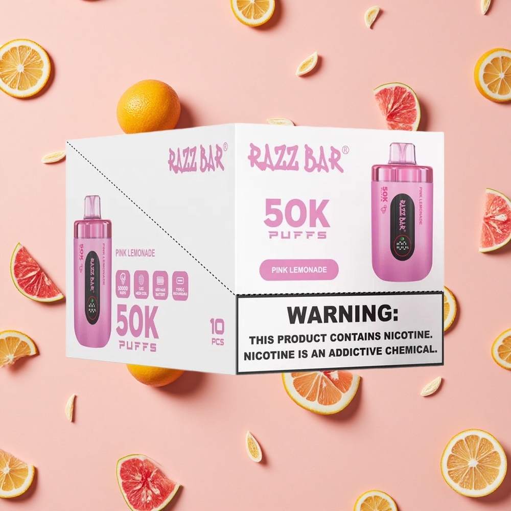 Razz Bar 50K Puffs Vape Jetable Citronnade Rose & 650 Mah Batterie