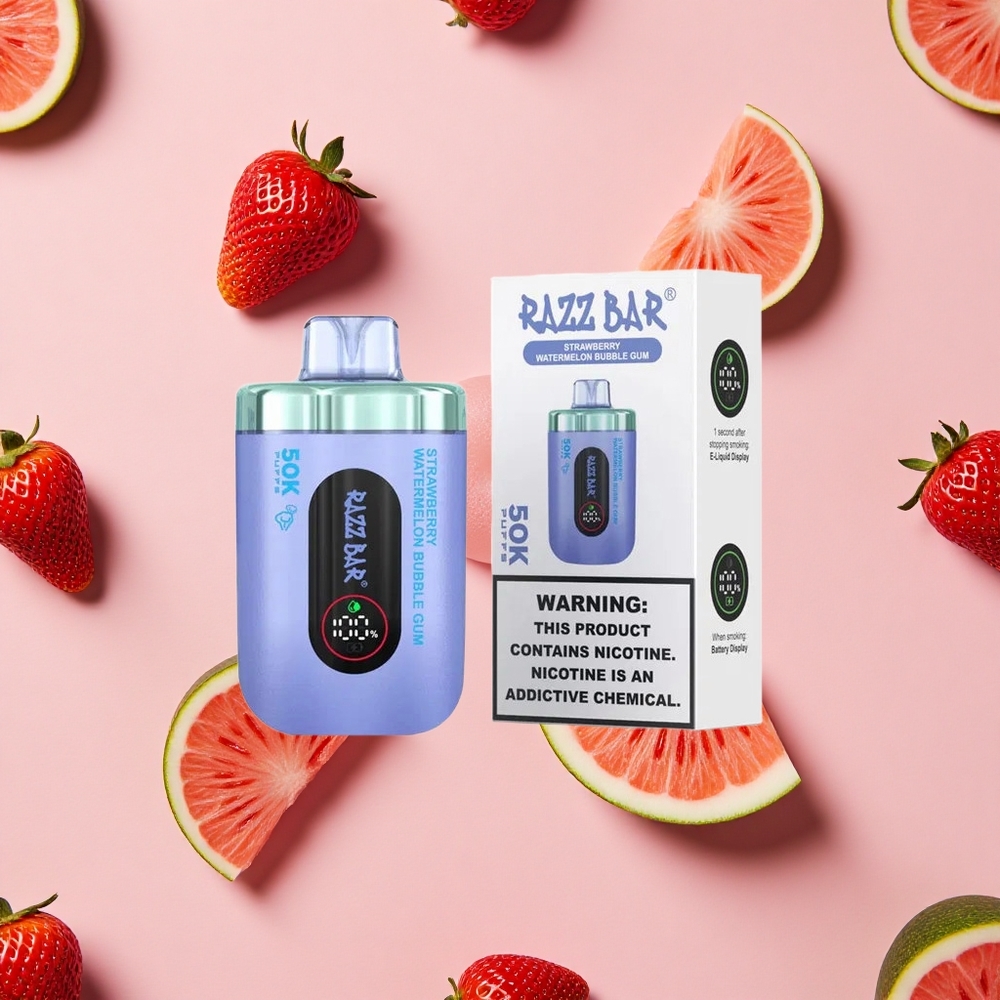 Razz Bar 50K Puffs Vape Jetable Fraise Pastèque Bubble Gum avec 2% de Nicotine