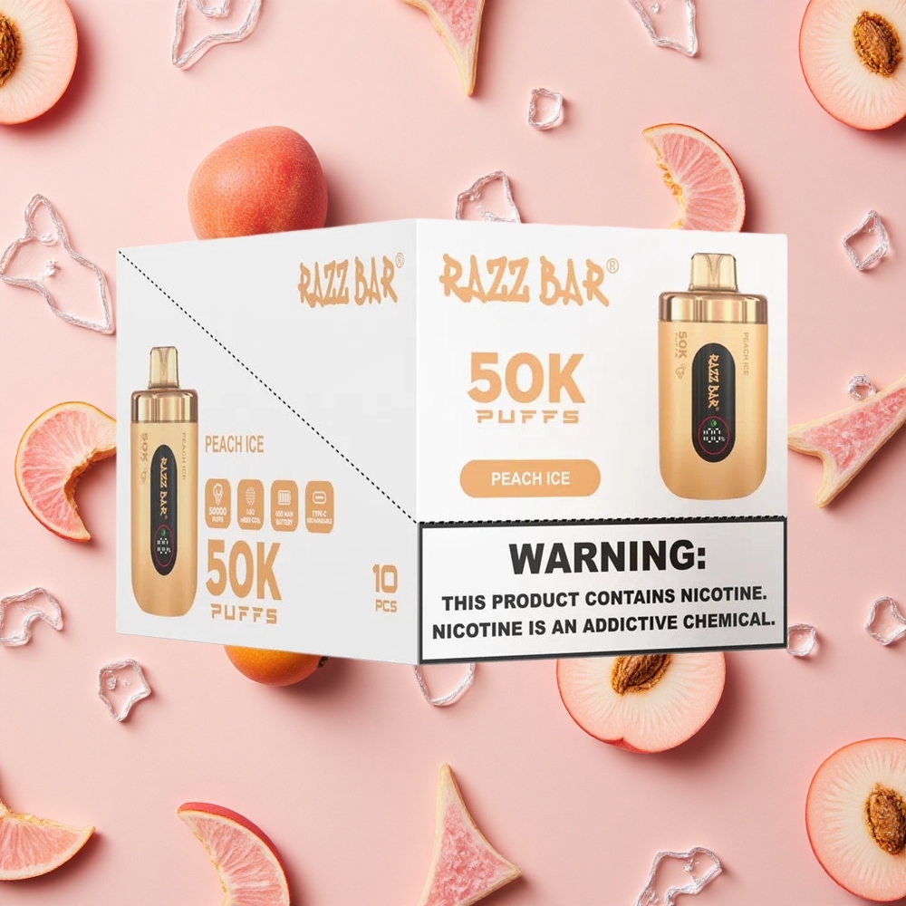 Razz Bar 50K Puffs Vape Jetable Glace Pêche avec Batterie 650mAh
