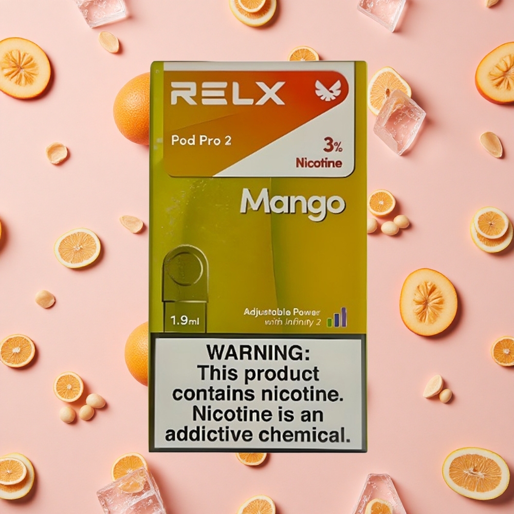 RELX Pod Pro 2 Glace Mangue avec 600 bouffées et 1,9ml Contient 30 mg/ml de nicotine